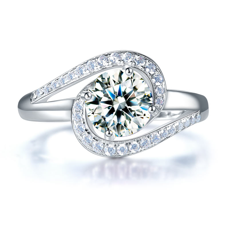 Twist Curl 925 Sterling Silver Wedding Engagement Ring 1.25 Ct Created Diamond XFR8245-0