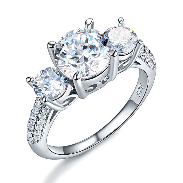 925 Sterling Silver 3-Stone Wedding Ring 2 Carat Created Diamond Jewelry Vintage Style XFR8225-0