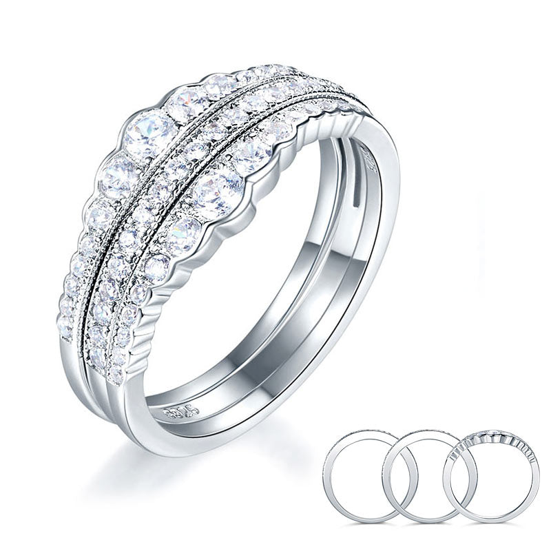 Solid 925 Sterling Silver Wedding Band Ring Set 3-Pieces Anniversary XFR8270-0