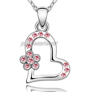 Pink Heart Flower Necklace use Swarovski Crystal XN346-0
