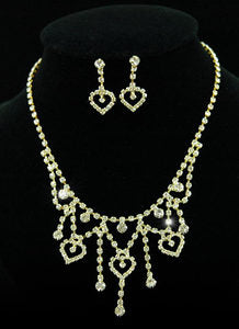 Hearts Crystal Gold Plated Necklace Earrings Set XS1093-0
