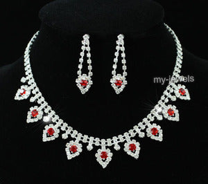 Red Crystal Bridal Wedding Necklace Earrings Set XS1153-0