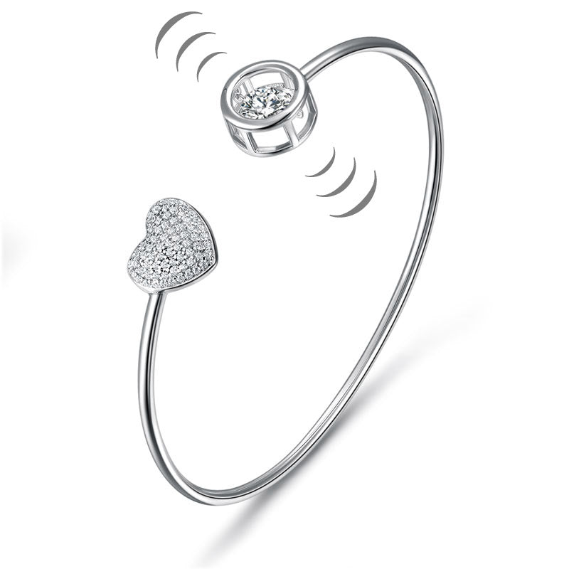 Dancing Stone Heart Bangle Solid 925 Sterling Silver Bridal Wedding XFB8016-0
