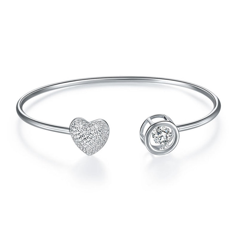 Dancing Stone Heart Bangle Solid 925 Sterling Silver Bridal Wedding XFB8016-4