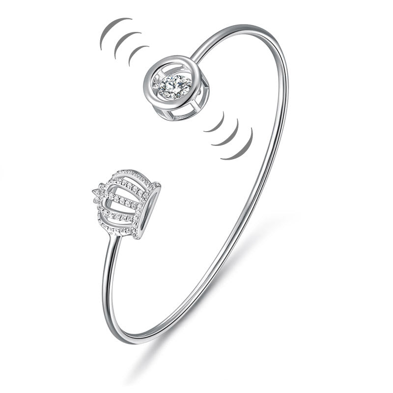Dancing Stone Crown Bangle Solid 925 Sterling Silver Bridal Wedding XFB8017-0