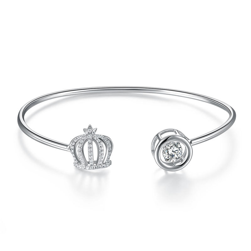 Dancing Stone Crown Bangle Solid 925 Sterling Silver Bridal Wedding XFB8017-1