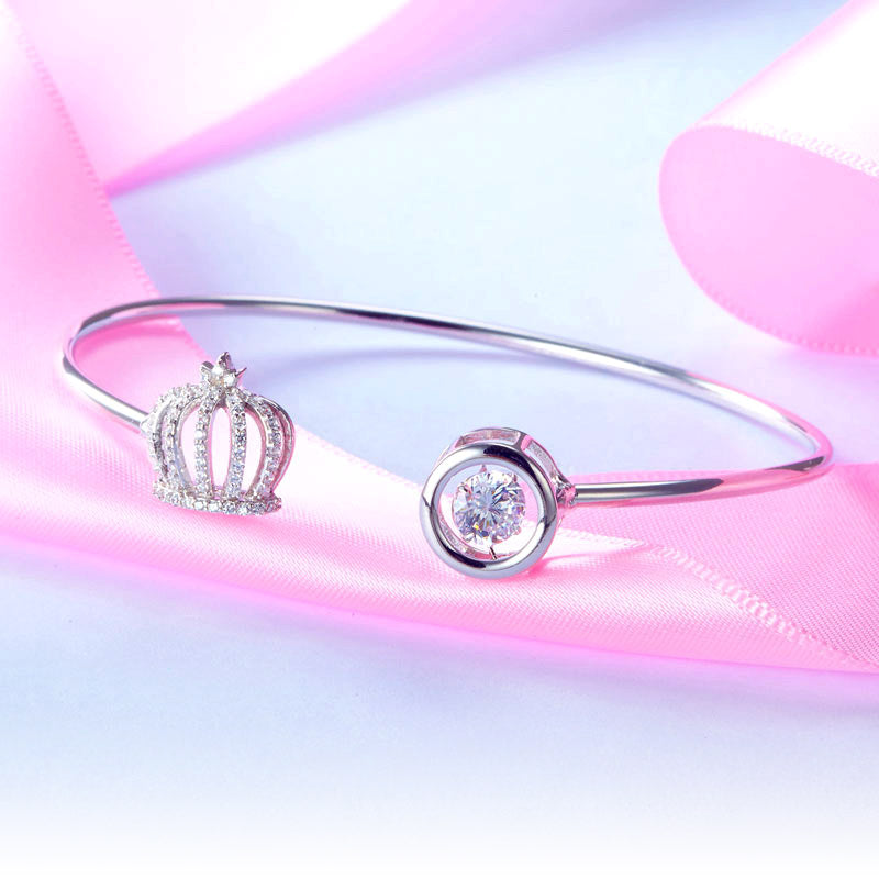 Dancing Stone Crown Bangle Solid 925 Sterling Silver Bridal Wedding XFB8017-2