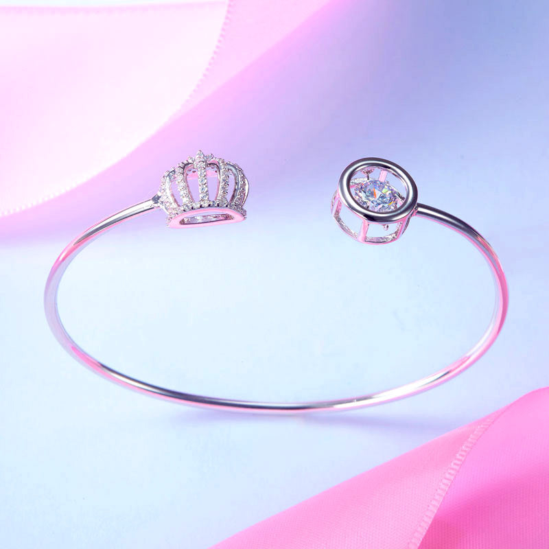 Dancing Stone Crown Bangle Solid 925 Sterling Silver Bridal Wedding XFB8017-3