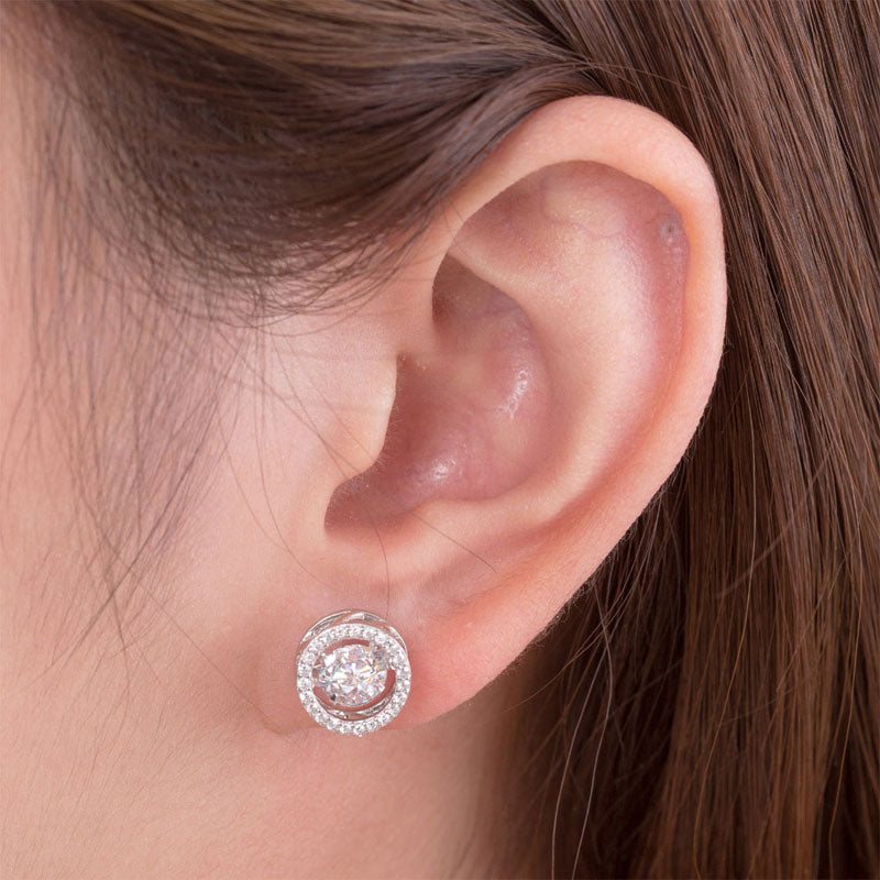 Dancing Stone Stud Earrings 925 Sterling Silver XFE8129-2