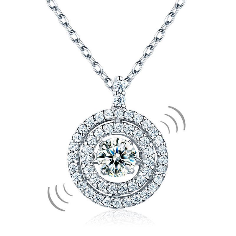 Dancing Stone Halo Pendant Necklace Solid 925 Sterling Silver XFN8057-0