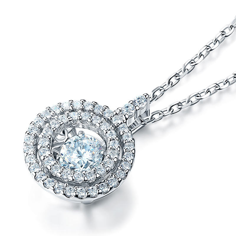 Dancing Stone Halo Pendant Necklace Solid 925 Sterling Silver XFN8057-3