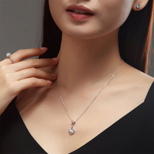 Heart Tear Drop Pendant Necklace 925 Sterling Silver Jewelry Created Diamond XFN8059-1