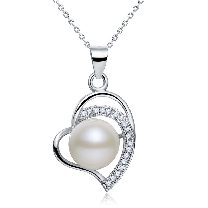 Fresh Water Pearl Heart Necklace 925 Sterling Silver XFN8121-0