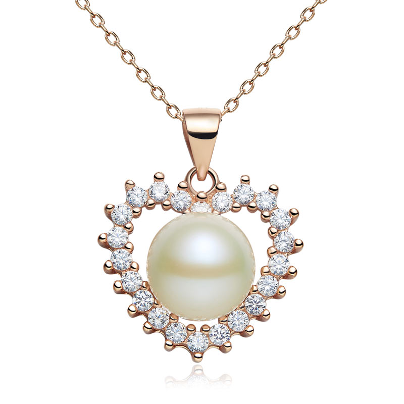 Fresh Water Pearl Heart Necklace 925 Sterling Silver with Rose Gold Plated XFN8122-0