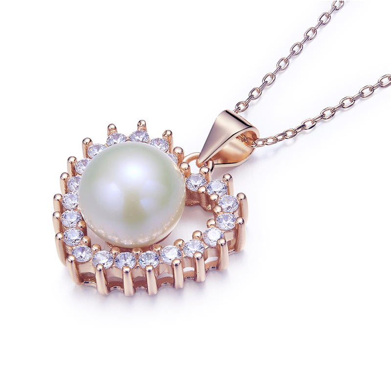 Fresh Water Pearl Heart Necklace 925 Sterling Silver with Rose Gold Plated XFN8122-1