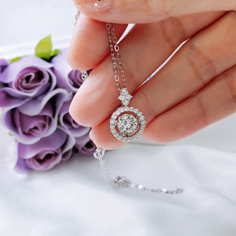 1 Carat Moissanite Diamond Dancing Stone Necklace 925 Sterling Silver MFN8137-4