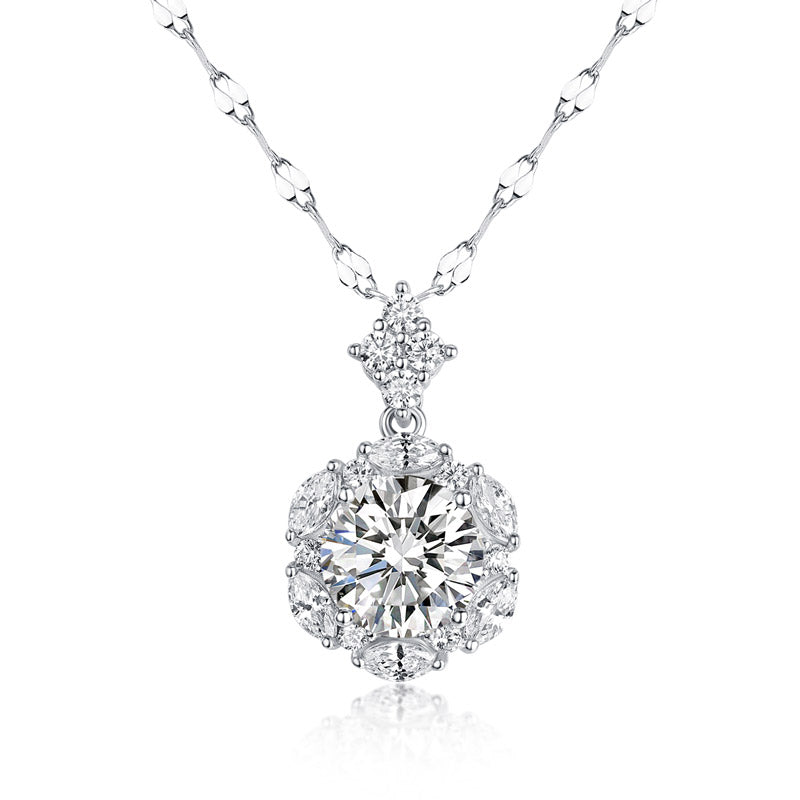 2 Carats Moissanite Diamond Flower Pendant Necklace 925 Sterling Silver MFN8156-1