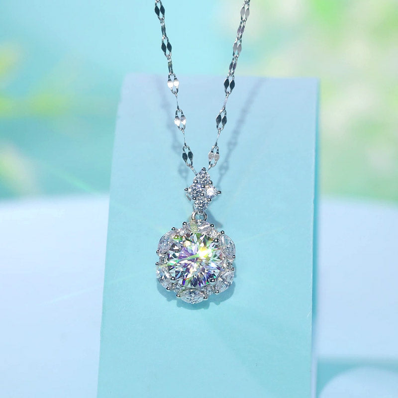 2 Carats Moissanite Diamond Flower Pendant Necklace 925 Sterling Silver MFN8156-0