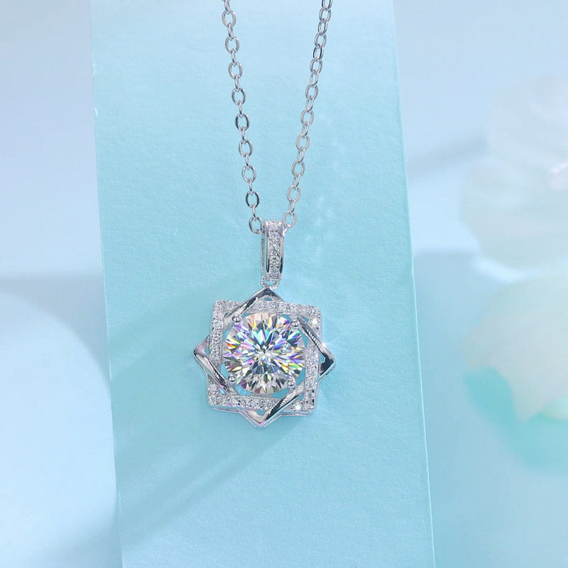 2 Carats Moissanite Diamond Octagram Pendant Necklace 925 Sterling Silver MFN8157-4