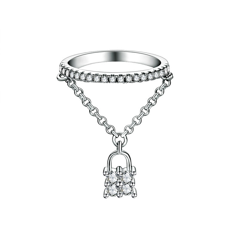 Solid 925 Sterling Silver Band Ring Dangle Purse Sparkling Created Diamond for Lady Trendy Stylish XFR8280-0
