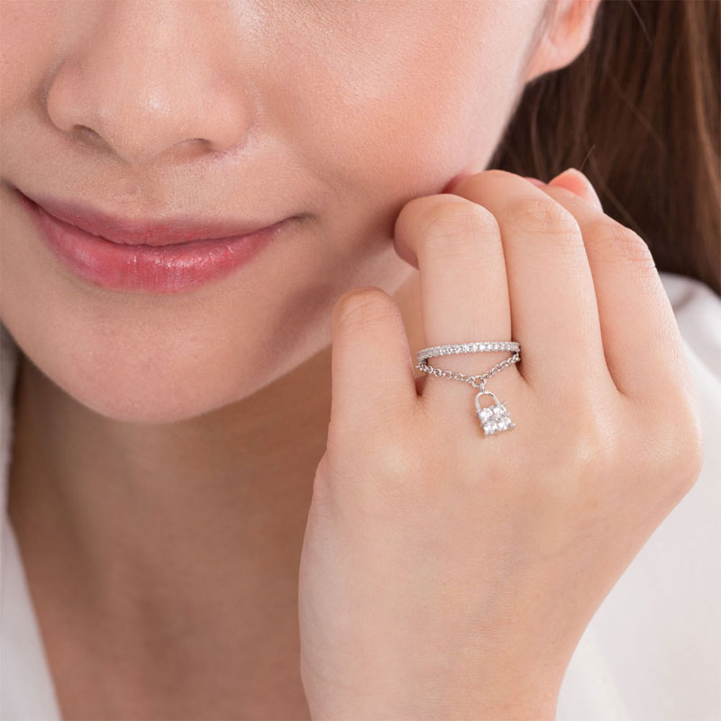 Solid 925 Sterling Silver Band Ring Dangle Purse Sparkling Created Diamond for Lady Trendy Stylish XFR8280-4