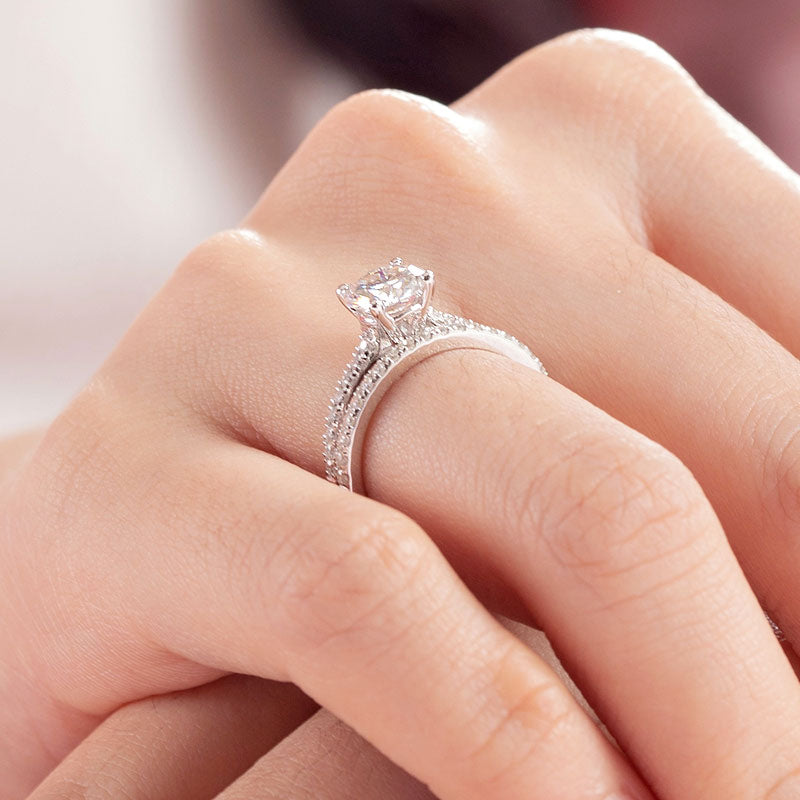1 Carat Moissanite Diamond Ring Set (1 pcs / 2 pcs) 925 Sterling Silver MFR8361-1