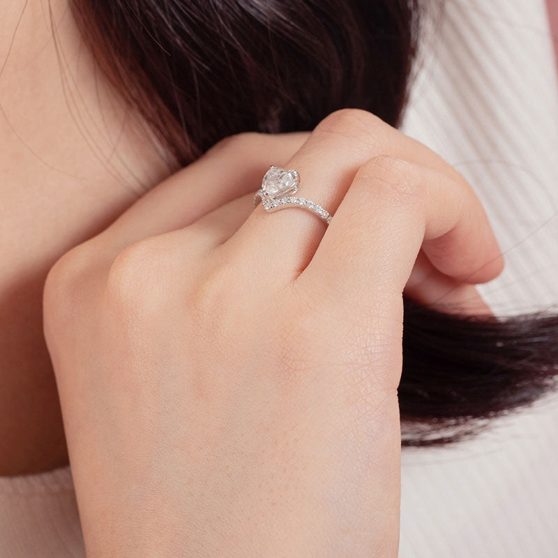 Heart 1 Carat Moissanite Diamond Ring Engagement 925 Sterling Silver MFR8369-3