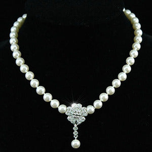Bridal White Shell Pearl Necklace use Austrian Crystal XC038-0