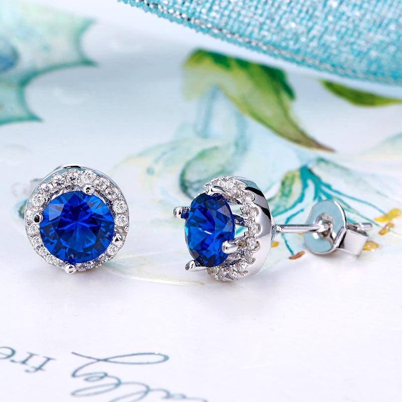 Navy Blue Created Sapphire Stud Earrings 925 Sterling Silver Jewelry XFE8109-4
