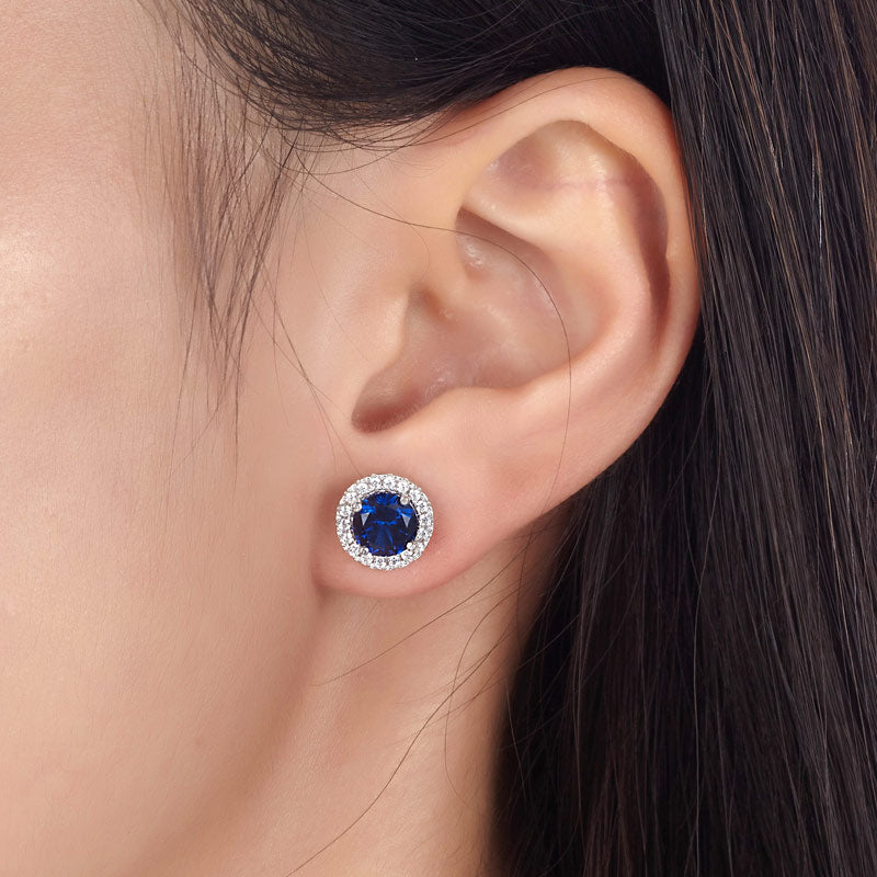 Navy Blue Created Sapphire Stud Earrings 925 Sterling Silver Jewelry XFE8109-1