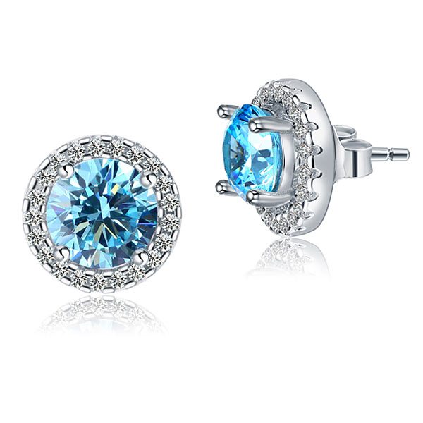 2.5 Carat Round Blue Halo (Removable) Stud 925 Sterling Silver Earrings Jewelry XFE8128-3