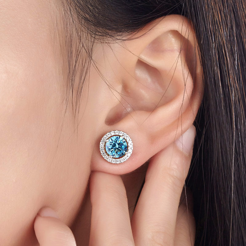 2.5 Carat Round Blue Halo (Removable) Stud 925 Sterling Silver Earrings Jewelry XFE8128-1