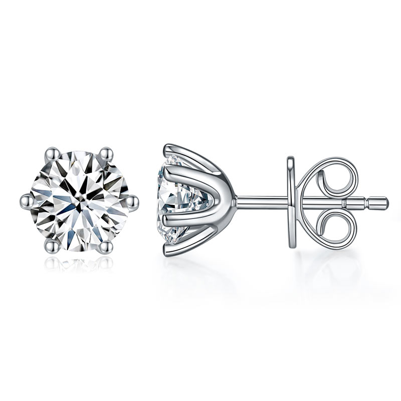 1 Carat Moissanite Diamond 6 Claws Stud Earrings 925 Sterling Silver MFE8185-0