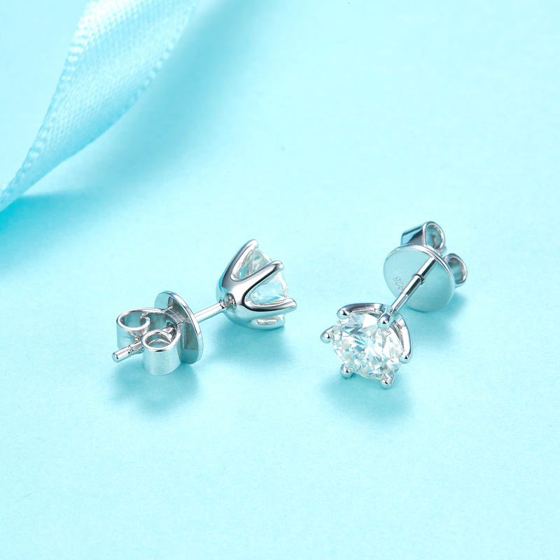 1 Carat Moissanite Diamond 6 Claws Stud Earrings 925 Sterling Silver MFE8185-2