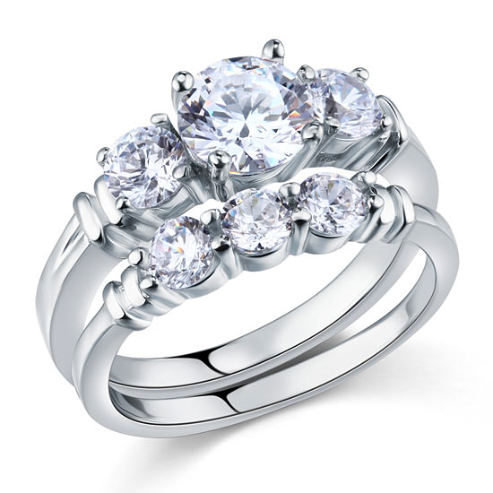 Created Diamond 2-Pc Solid Sterling 925 Silver Ring Set XFR8066-4