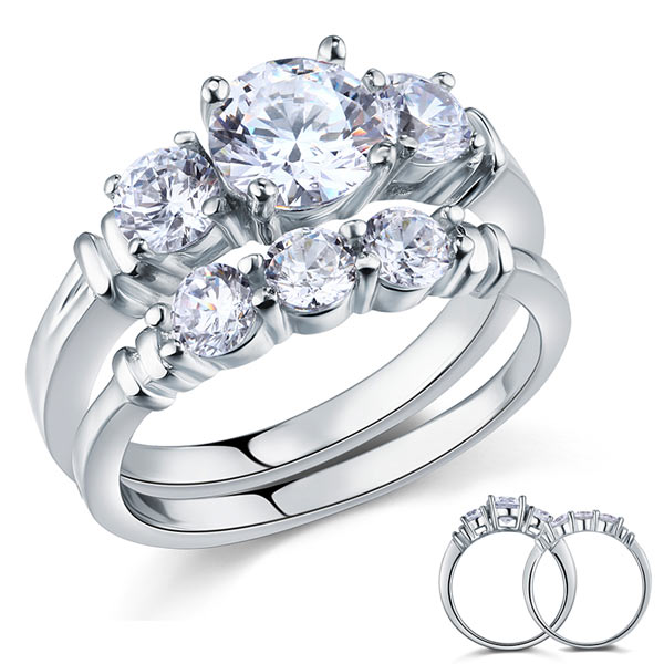 Created Diamond 2-Pc Solid Sterling 925 Silver Ring Set XFR8066-0