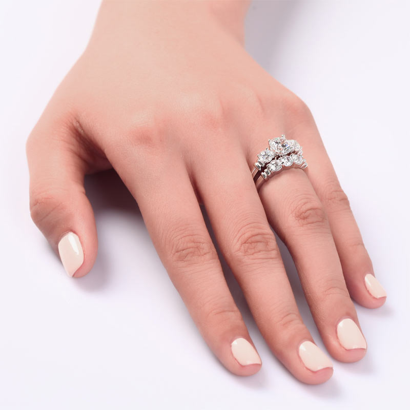 Created Diamond 2-Pc Solid Sterling 925 Silver Ring Set XFR8066-1