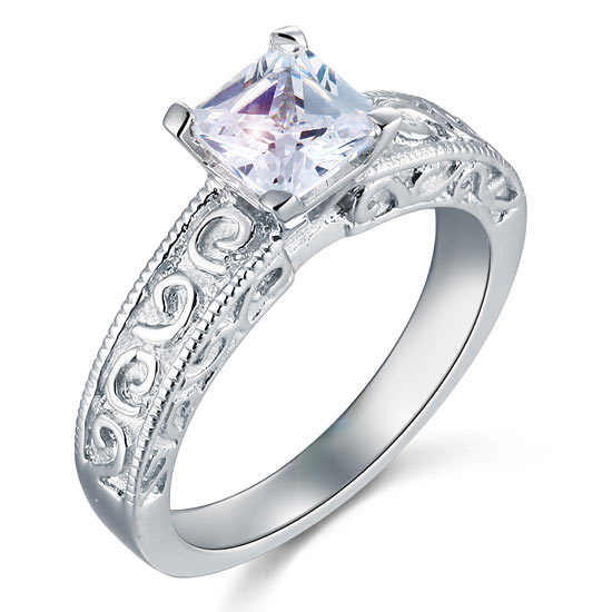 Vintage Style 1 Carat Created Diamond Solid 925 Sterling Silver Wedding Engagement Ring XFR8076-4