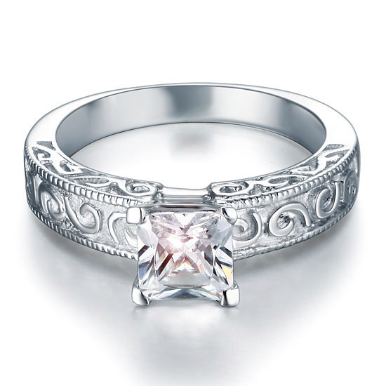 Vintage Style 1 Carat Created Diamond Solid 925 Sterling Silver Wedding Engagement Ring XFR8076-2
