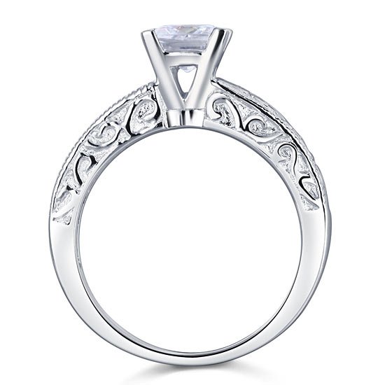 Vintage Style 1 Carat Created Diamond Solid 925 Sterling Silver Wedding Engagement Ring XFR8076-3