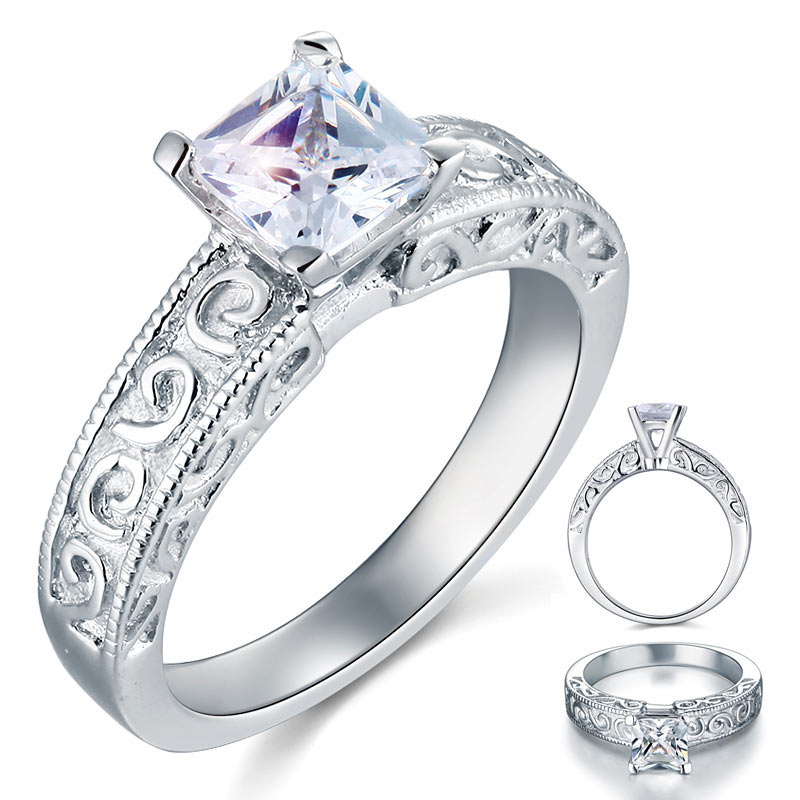 Vintage Style 1 Carat Created Diamond Solid 925 Sterling Silver Wedding Engagement Ring XFR8076-0
