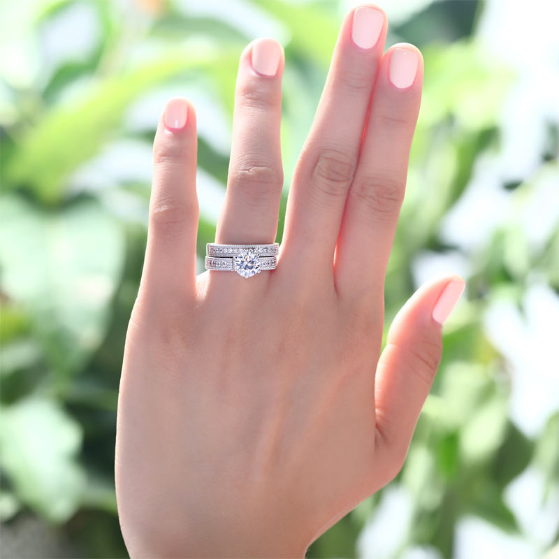 Vintage Style 1.25  Solitaire Created Diamond Solid Sterling 925 Silver 2-Pc Bridal Wedding Engagement Ring Set XFR8096-1
