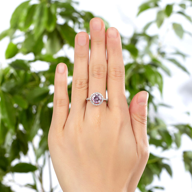 925 Sterling Silver Wedding Engagement Halo Ring 2 Carat Fancy Pink Created Diamond XFR8201-1