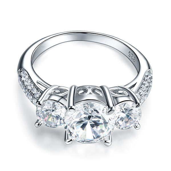 925 Sterling Silver 3-Stone Wedding Ring 2 Carat Created Diamond Jewelry Vintage Style XFR8225-2