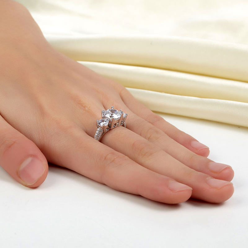 925 Sterling Silver 3-Stone Wedding Ring 2 Carat Created Diamond Jewelry Vintage Style XFR8225-1