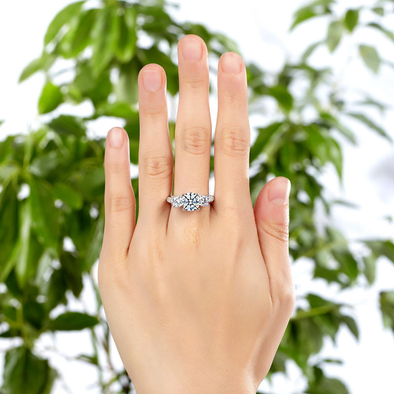 925 Sterling Silver 3-Stone Wedding Ring 2 Carat Created Diamond Jewelry Vintage Style XFR8225-4