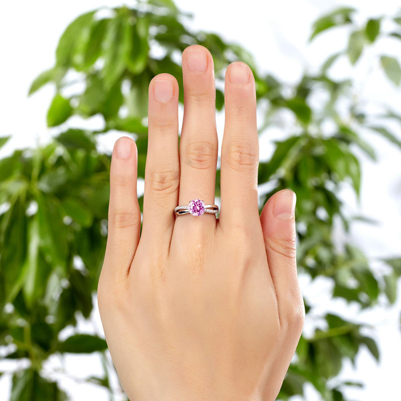 925 Sterling Silver Wedding Promise Anniversary Ring 1.25 Ct Fancy Pink Created Diamond XFR8248-1