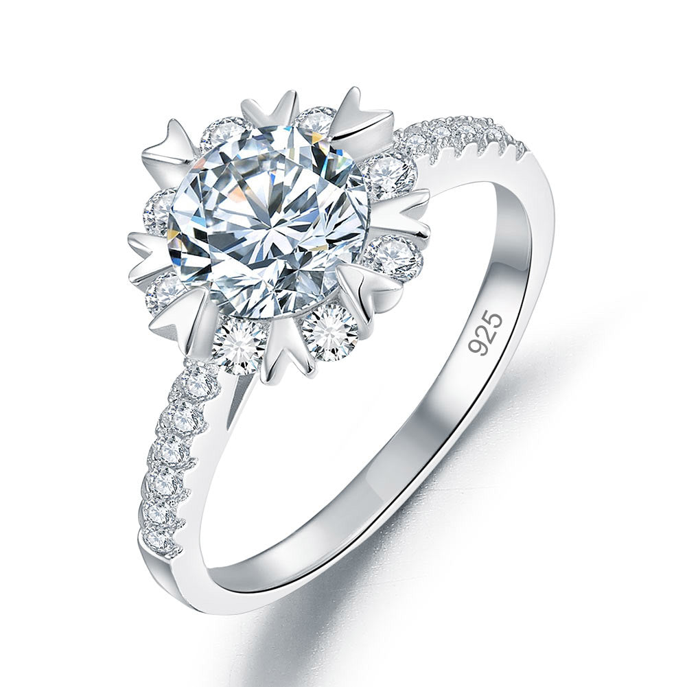 Flower Wedding Ring Solid 925 Sterling Silver Created Diamond XFR8319-2