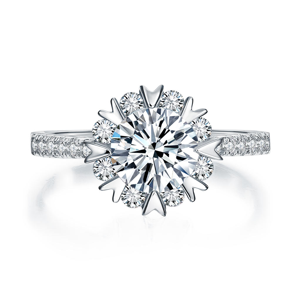 Flower Wedding Ring Solid 925 Sterling Silver Created Diamond XFR8319-4
