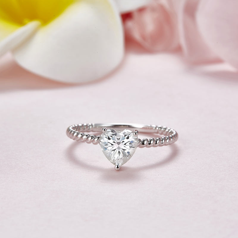 Heart 1 Carat Moissanite Diamond Ring Engagement 925 Sterling Silver MFR8345-2